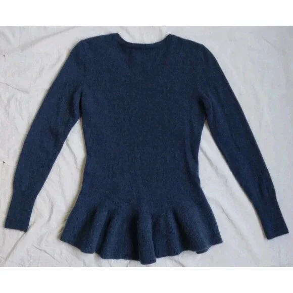 Isaac Mizrahi Live! Cashmere Peplum Sweater Babydoll Vneck Blue Women's XS - Picture 10 of 15